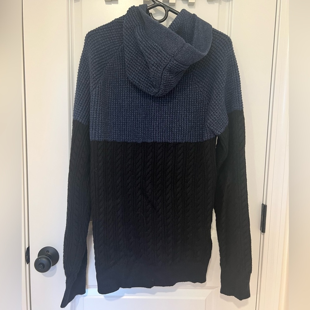 Men's Blue and Black Hooded Sweater - two color blocks